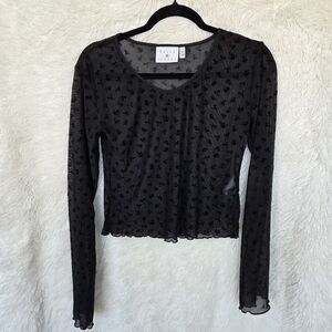 Daisy Street Black Floral Mesh Long-Sleeve Top